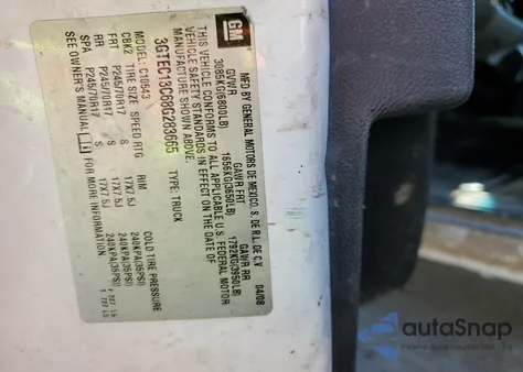 2008 GMC Sierra C1500 from USA, damaged, VIN 3GTEC13C68G283665